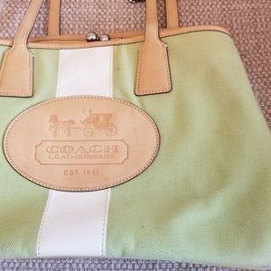 Coach green linen tote bag like new